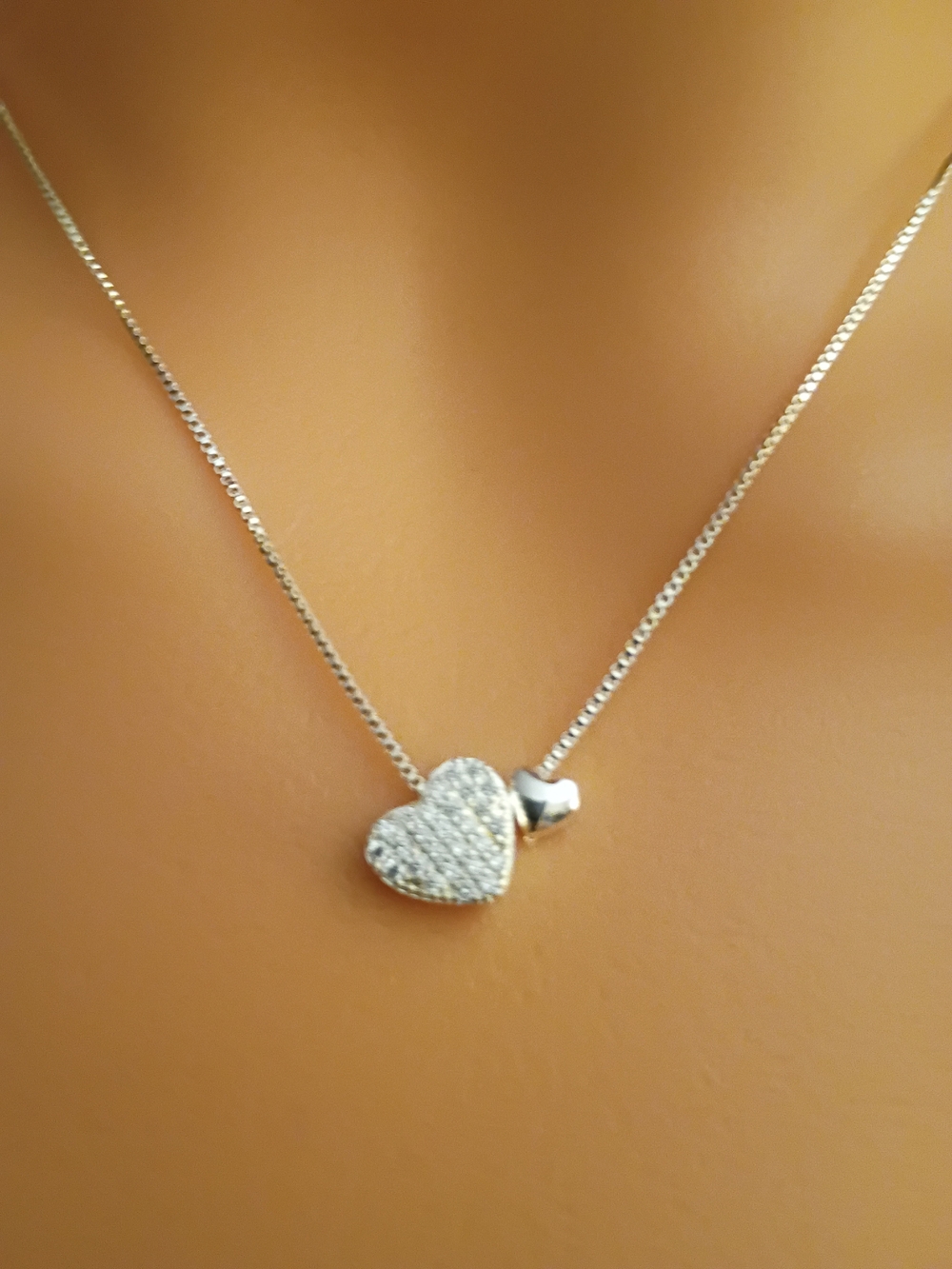 Sterling Silver Heart Pendant Necklace with Pavé Crystals - Silver